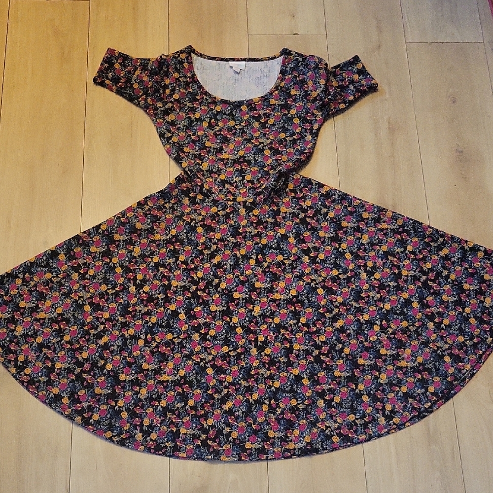 LuLaRoe Floral Dress - Black, Pink, Yellow